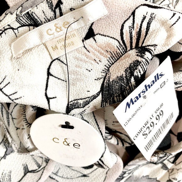 C&E Pink, White, & Black Floral Print Long Sleeve Dress - Size M - Picture 6 of 11